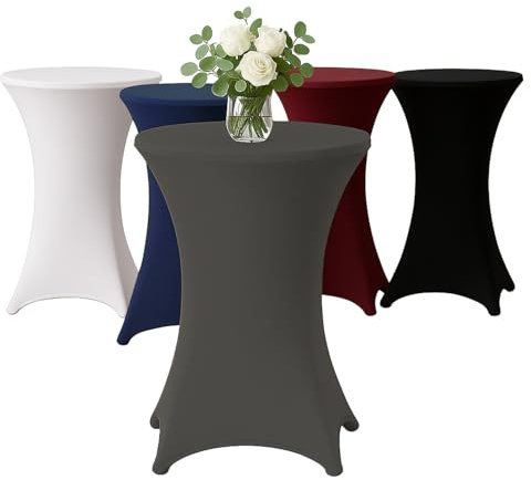 EXKLUSIV HEIMTEXTIL Stehtischhusse für Bistrotisch mit 4 verstärkten Fußlaschen elastisch Stretch Oeko-TEX Zertifiziert Ø 60-65x110-120 cm Anthrazit (1 Stück)