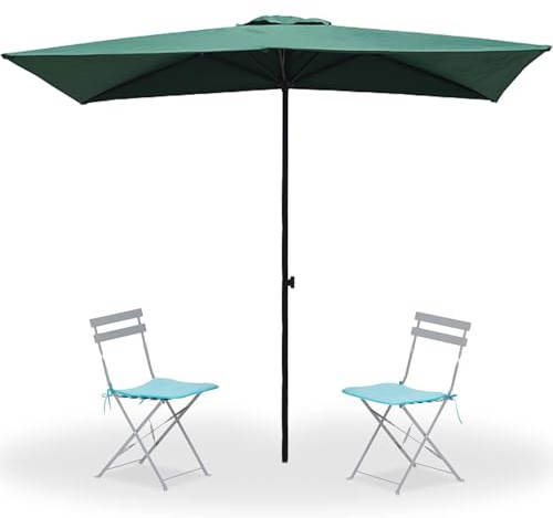 Parasol de terrasse rectangulaire réglable en hauteur pour jardin, 5 baleines, protection solaire pour extérieur, terrasse et balcon, parasol de plage vert foncé