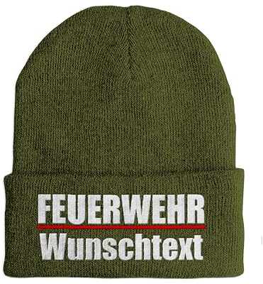 tshirtladen Beanie Mütze Feuerwehr Bestickt mit Wunschtext Strickmütze für Einsatz Löschzug Atemschutz Unisex Beanie Mütze für Feuerwehrmann Feuerwehrfrau Herbst Winter Alltag