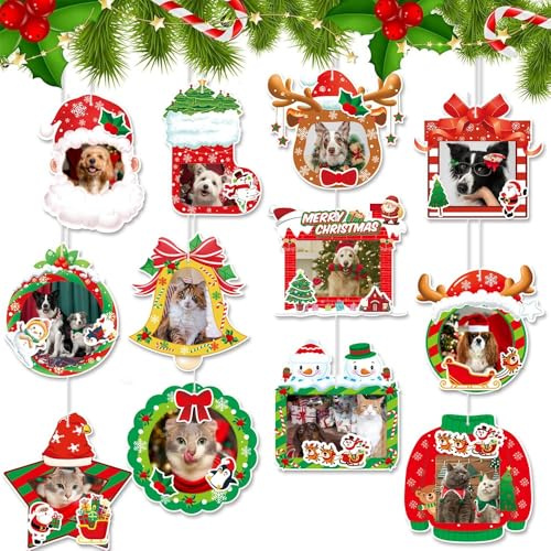 LYNSAN 12 Stück Weihnachten Fotorahmen Anhänger, Christbaumschmuck Fotorahmen Deko Christmas Decorations Foto Süßigkeiten Ornament Weihnachtsbaum Deko für Party Home