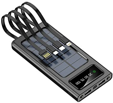 Power Bank Solar Charging 30000mah Batteria esterna portatile Telefono Caricabatterie rapido Pannello solare Powerbank Nero