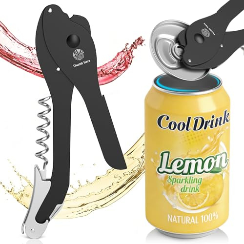 ikkle Topless Manueller Soda-Dosenöffner mit glattem Rand, 5-in-1-Multifunktions-Aluminium-Pop-Top-Dosendeckelentferner und Ringzugöffner, Bierflaschenöffner, Weinkorkenzieher und Folienschneider