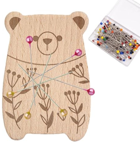 Generiskt trä needle minder set | Beech Wood & magnet, 8,5 cm – 3,4 tum höjd | Cartoon djur magnetisk pin med 100 sydlar | sömnadstillbehör