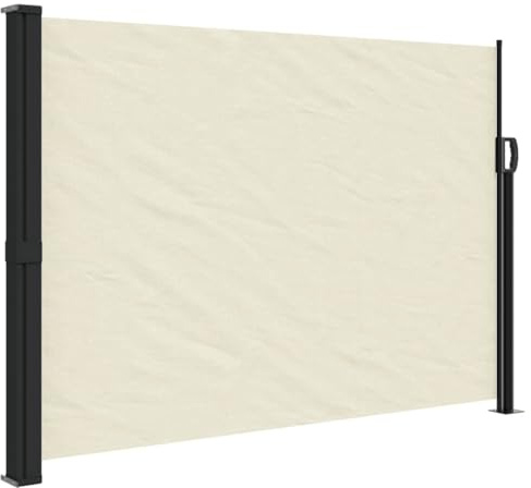 Tenda da Sole Laterale Retrattile 200x600 cm Crema per Balcone Terrazza Giardino, Schermo Privacy in Poliestere con Rivestimento PU, Telaio in Acciaio e Alluminio, Facile Montaggio