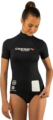 Cressi Rash Guard Lady Black Dive Center - T-Shirt de Protection pour Femmes à Manches Courtes Protection UV élevée (UPF) 50+