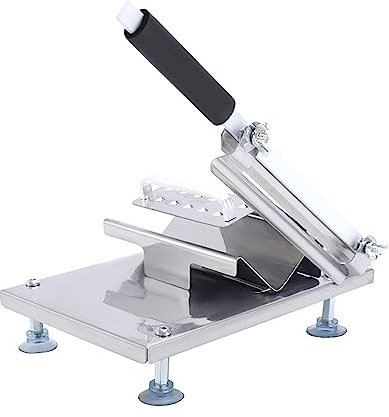 Meat Cutter Manual Stainless Steel, Frozen Meat Slicer Adjustable Thickness, Slicing Machine for Meat Cutting with V-Shaped Support Frame, Suction Cup Foot Pads, for Home
