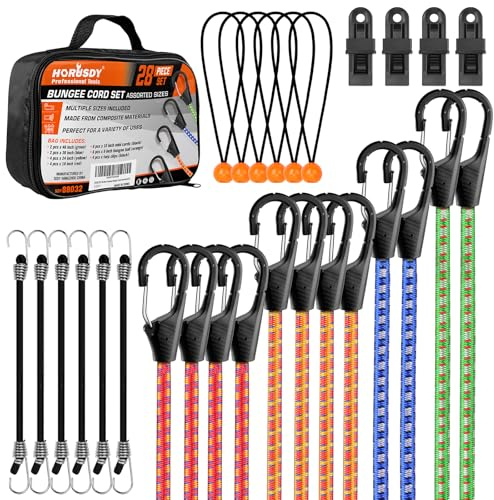 HORUSDY 28-Piece Premium Bungee Cords with Hooks, Includes 10”, 18”, 24”, 36”, 48”, Bungee Cord Assortment (10 to 48 Inch)