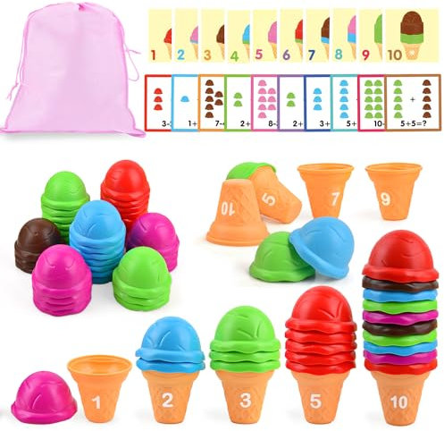 Ice Cream Counting and Color Sorting Stacking Toys for Kids Boys Girls EIS Spielzeug,Montessori Preschool Kindergarten Learning Activities Fine Motor Skill Toys, Number Math Games Learning Toy Gifts