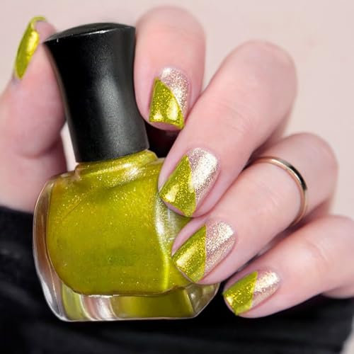 Pearl Glitter Nail Varnish - Blue Glitter Nail Polish for Women & Girls, Quick Dry & Long Lasting, DIY Nail Art Home Manicure (Emerald Green 14#)