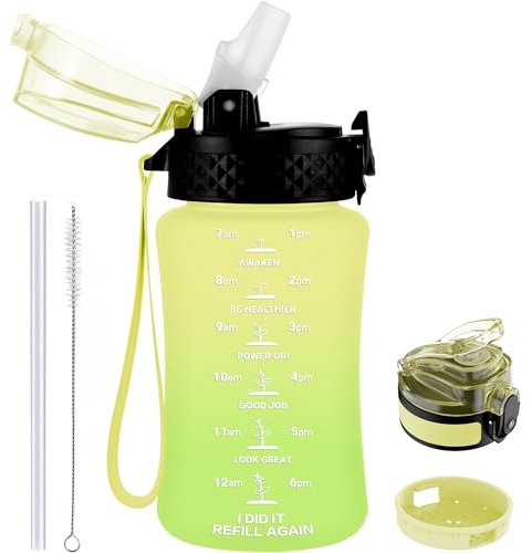 GOPPUS Bottiglie d'acqua per bambini da 350 ml/12 oz con cannuccia per bambini per la scuola Bottiglia per bambini a prova di perdite con indicazione del tempo Piccola bottiglia senza BPA Tritan Sport