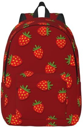 VOSERY Sac à dos en toile pour homme et femme, sac à dos de voyage décontracté, léger, joli sac à dos à motif de fraise rouge, noir, Medium