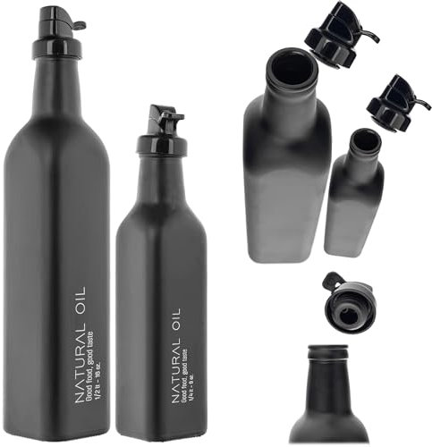 KADAX Botella de cristal para aceite de oliva, juego de 250 ml + 500 ml, botella de aceite para rellenar, jarra de aceite de vidrio, botella de aceite de oliva, botella decorativa para cocina (negro)