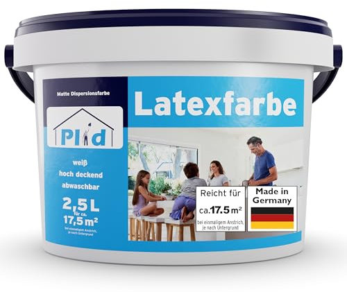 Plid® Peinture au latex blanc mat - Couleur lavable pour l'intérieur de la cuisine et de la salle de bain - Peinture au latex lavable, facile à nettoyer et non boueuse - Lavable - Ne se remplit pas