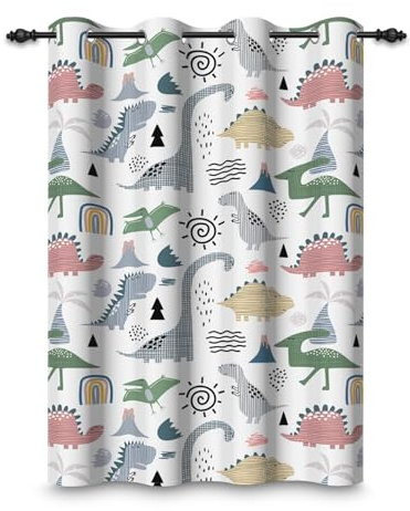 ggaimwf 107x160cm Cortina Opaca Dinosaurio de Dibujos Animados para Dormitorio Infantil Animales Salvajes Dinosaurio Adorable Cortinas con Ojales para Ventanas para Cuartos de bebés Varones,1 Panel