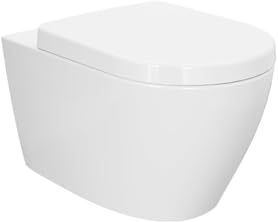 Hänge-WC weiß D-Form| Moderne Toilette WC | Tiefspüler Hänge WC | WC Sitz mit Absenkautomatik | Gäste WC | Länge 55.5cm, Weiß | Wand WC spülrandlos | Leise Spülung