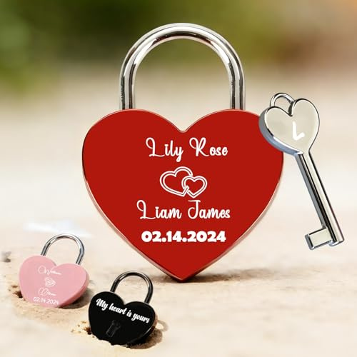 Personalised Padlock Engraved Lock with Photo Text Personalised Padlock for Bridge Custom Heart Padlock for Her Him Gifts for Valentine Day Anniversary Wedding Trip Travel Christmas (Love Lock - 2)