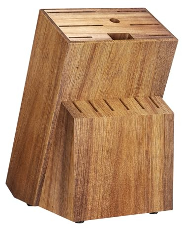 Dyaucwpo Range Couteaux de Cuisine, Bloc à Couteaux en Bois, Porte Couteau Universel, 14 Fentes, Bloc Couteau de Cuisine Vide avec Aiguiseur Intégré et Ciseaux, Pieds Antidérapants, Pin