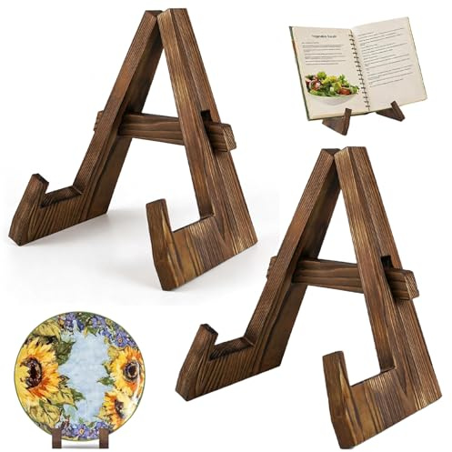 2 pcs Recipe Book Stand, Cookbook Stand, Book Holder for Kitchen, Wooden Book Stand, Book Display Stand, Two-Piece Set with Sturdy Construction