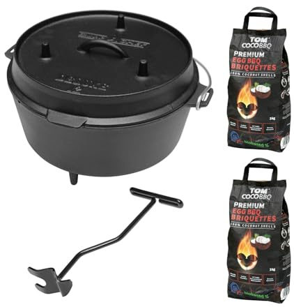 CAMP CHEF KS0861 Deluxe Dutch Oven DO-12 + Tom Coco Grill-Kokoskohlebriketts 2er-Pack