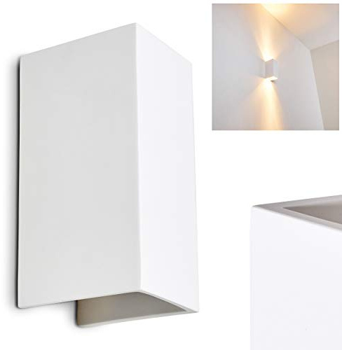 Wandlampe Aversa aus Keramik in Weiß, Wandleuchte mit Up & Down-Effekt, 2 x GU10 - Fassung, Innenwandleuchte mit handelsüblichen Farben bemalbar, ohne Leuchtmittel