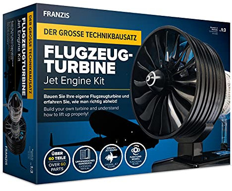 FRANZIS 67131 - Der große Technikbausatz Flugzeugturbine, hochwertiger Modell-Bausatz im Maßstab 1:3, 60 Bauteile zum Stecken und Schrauben, inkl. Soundmodul, Anleitung und Begleitbuch