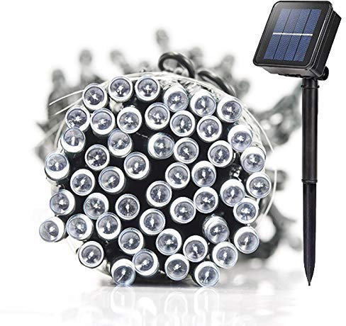 Lamker 5M 50LED Guirlandes Lumineuses Solaires 8 Modes Étanche Blanc Lumière Guirlande Lumineuse Extérieur Décoration pour Jardin Terrasse Balcon Fenêtre Clôture Arbre Noël Mariage Fairy Lights