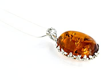 MyBer® Bärnsten Hänge på Silverkedja Smycken Dam, Kedja 45 cm längd, Silver 925 PMBER61_P567, Sterlingsilver, Amber