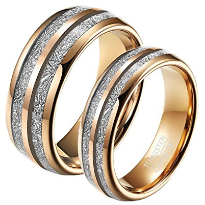 Beydodo Bague Couple Personnalisable, Alliance de Mariage Tungstene Taille 54 et 56.5 Bague Or Rose avec Ligne Métallique 6mm et 8mm