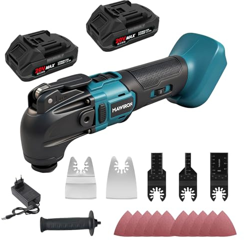 Cordless Oscillating Multi-Tool 18V with 2X 3.0Ah Battery, 6 Variable Speed 6000-20000 RPM, Quick-fit Blade Design for Details Cutting, Sanding, Scraping, Trimming, Grinding