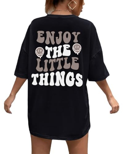 Tomwell T-Shirt Damen Kurzarm Sport Sommer Oberteile Oversize Tshirt mit Buchstaben Muster Rundhals Rückendruck Bluse Teenager Mädchen Tunika Lang Top C Schwarz XXL
