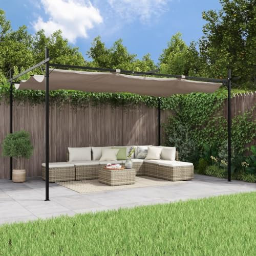 ARKEM Pergolato in Legno impregnato, per la Protezione dal Sole e Arredamento Esterni,Pergola con Tetto Retrattile Tortora 395x292x230 cm