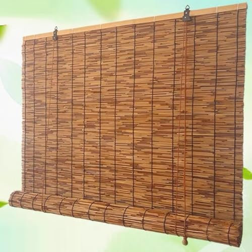 Zlovne Carbonization Natural Schilf Vorhang Wind- und Regensichere Bambusjalousien,Lichtfilternde Verdunkelungsrollo für Outdoor und Indoor,Teestube,Veranda,Handgewebte (W110xH130cm/43x51in)