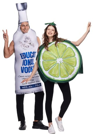 EraSpooky Costume tunica da coppia con bottiglia di vodka e lime Divertente Halloween Cibo per adulti Abiti da festa Unisex