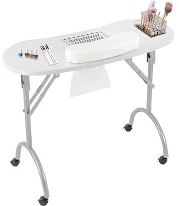 Établi De Soin Des Ongles 2 En 1 - Table à Ongles Professionnelle - Aspirateur Intégré Pour Ongles + 3 Sacs d'Aspirateur - Table De Manucure Pliable Avec Ventouse - Kit Débutant