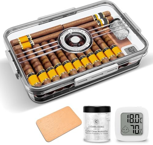 CIGARLOONG Zigarren-Humidor, eingebautes Regal aus Zedernholz mit Hygrometer und Luftbefeuchter, transparente Aufbewahrungsbox aus Acryl für Zigarren (S (für 20–30 Zigarren))