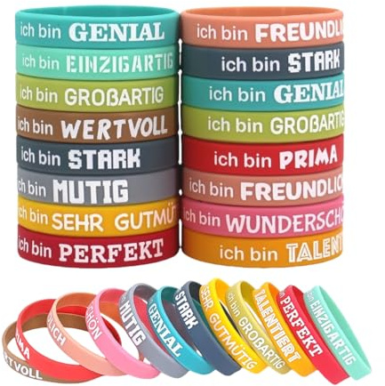 Fenglin-joy motivationsarmband på tyska, 24 stycken 20,2 cm motiverande silikonarmband silikonarmband barn silikonarmband för kollegor tonåring fest, Eine Grösse, Kiseljord, Nej