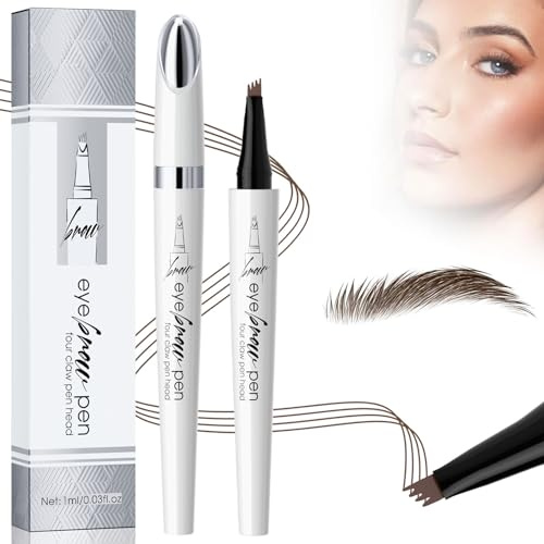 Augenbrauenstift Wasserfest, 2025 Neu Magischer Microblading Augenbrauenstift, Dunkelbraun Eyebrow Pencil mit 4 Gabelspitze Applikator, Erzeugt Mühelos Natürlich Aussehende Brauen (2#-Dunkelbraun)