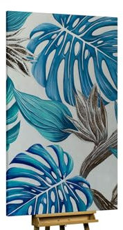 KunstLoft Ölgemälde 'Blue Monstera' 120x180cm | Original Handgemalte Gemälde | Modern | Blau | Leinwand-Bild Ölgemälde einteilig groß | Modernes Kunst Ölbild