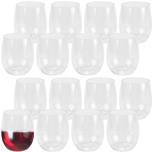 PINGEUI 16 Pcs 12oz/350ml Plastic Wine Glasses, Reusable Stemless Wine Glasses, Unbreakable Clear Tumblers Drinking Glass for Wedding, Party, Picnics, Camping and Pools