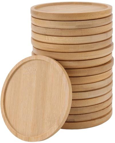 SYUTBOU 16 Stück Bambus Untersetzer, 10,2 x 10,2 x 1cm Runde Holzuntersetzer, Glasuntersetzer Holz für Küche, Wohnzimmer, Esszimmer