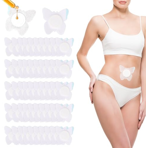 NQEUEPN 50 Pezzi Bende per Ombelico All'Olio di Ricino, Autoadesive Bende per Ombelico All'Olio Di Ricino Altamente Assorbenti Panno in Spunlace Antiolio Cerotti Organici (Farfalla)
