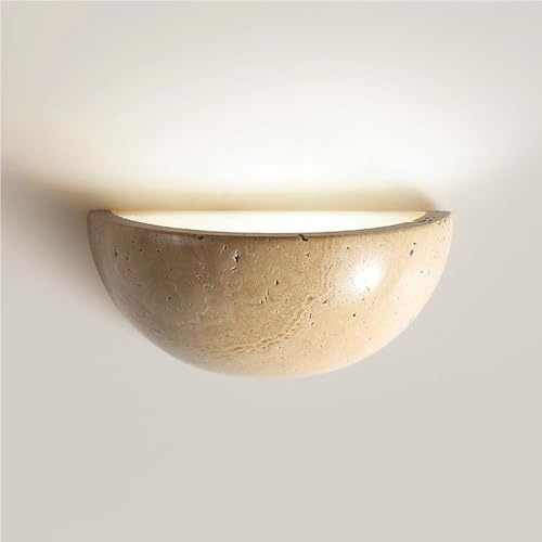 ROPCVAX Yellow Travertine Wall Sconce Semicircular Led Lamp with Natural Stone Body Japanese Style Lantern for Bedroom Living Room