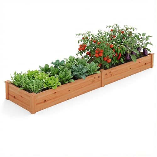 RELAX4LIFE Carré Potager en Bois de Sapin sans Fond, Jardinière Rectrangulaire Imperméable pour Légumes Fleurs Fruits, Bac à Plantes pour Cour Jardin Pelouse, 240X60X25 CM (Orange)