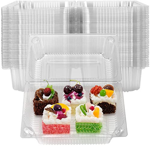 MUKLEI 110 PCS Clear Cake Slice Boxes, 7.3 Inch Plastic Hinged Lid Containers, Clear Salad Boxes for Salad, Cookie, Sandwich