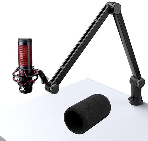 Für HyperX QuadCast S Mikrofon Boom Arm - Verstellbarer 360° drehbarer Mikrofonständer Tisch mit Popfilter, Univ erselle Mikrofon Halterung Tragkraft bis 2,5 kg schwenkarm für QuadCast 2 von SUNMON