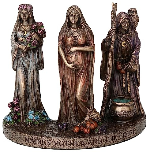 Veronese Design Wicca-Skulptur mit dreifacher Mondgöttin, Jungfrau, Mutter und Kron, Kaltgussharz, Bronze-Finish, 11,4 cm
