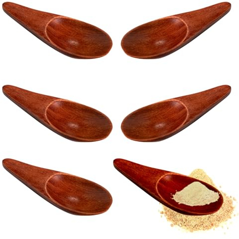 Eabdice 6 Stück Mini Gewürzlöffel Aus Holz, 7cm Kleine Holzlöffel, für Badesalz,Gewürze,Gewürze,Zucker,Tee, Eiscreme (Dunkelbraun)
