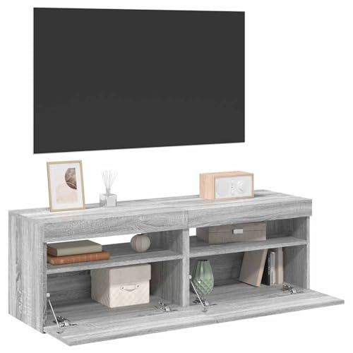 Gecheer 2 x TV-skåp med LED-ljus TV-ställ LED Telefon Bord Bekväm Garderob Sideboard Hylla Vardagsrum Dekoration Underhållning Grå Sonoma 60 x 35 x 40 cm