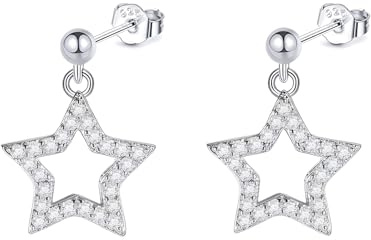 Hinvan Boucles d'oreilles en Argent 925 Boucles d'oreilles Étoile Pendantes Clous d'oreilles Argent Avec Zirconia Boucles d'Oreilles Argent 925 Étoiles Boucles d Oreilles Clous pour Femmes Filles
