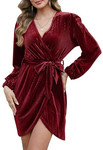 CheChuey Samtkleid Elegant Abendkleid Winterkleid Langarm Bodycon Kleid Cocktailkleid Partykleid Wickelkleid Samt Maxikleid Freizeitkleid Festliche Kleider V-Ausschnitt Partykleid Silvester Kleid